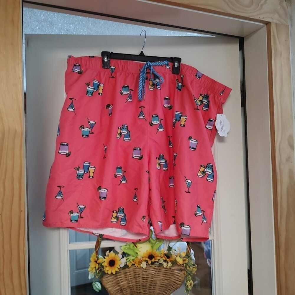 New True Nation Orange Cocktail Print Swim Shorts Size Men's 4XL